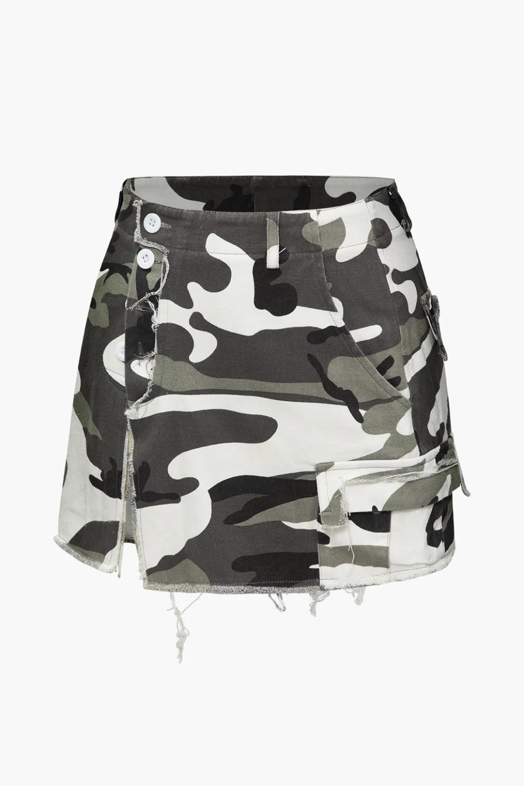 Camo Frayed Hem Cargo Skirt>MICAS Best