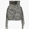 Camo Frayed Patchwork Fringe Mini Skirt>MICAS Fashion