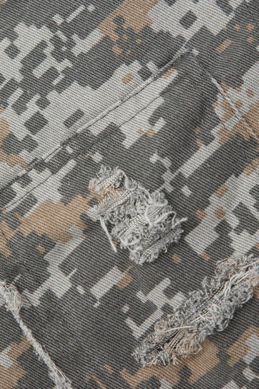 Camo Frayed Patchwork Fringe Mini Skirt>MICAS Fashion