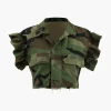 Camo Ruffle Sleeve Crop Frayed T-Shirt>MICAS New