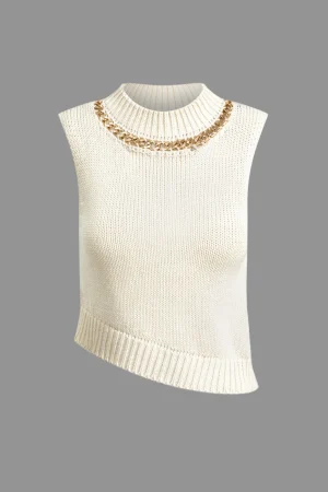Chain Asymmetrical Hem Sweater Tank Top>MICAS Clearance