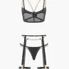 Chain Bustier Contrast Mesh Lingerie Garter Set>MICAS Outlet