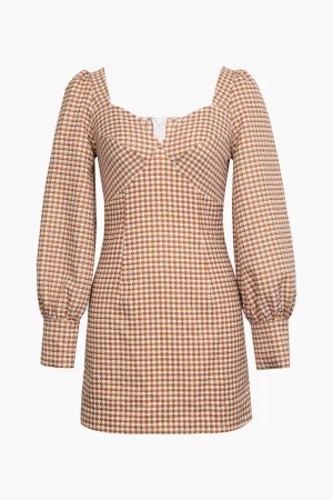 Check Print Bust Long Sleeve Mini Dress>MICAS Outlet