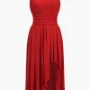 Chiffon Sleeveless One Shoulder Midi Dress>MICAS Hot