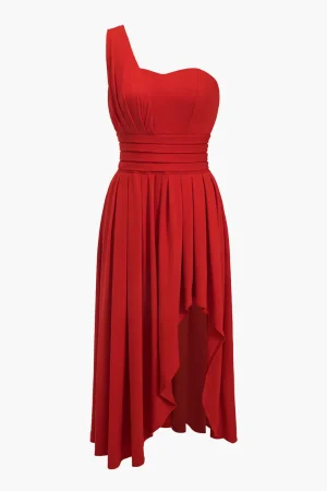 Chiffon Sleeveless One Shoulder Midi Dress>MICAS Hot