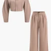 Collar Long Sleeve Crop Top And Trousers Set>MICAS Sale