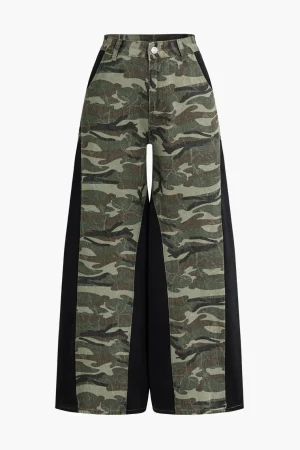 Color Block Camo Print Patchwork Trousers>MICAS Best