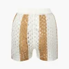Color Block Crochet Open Knit Button Up Top And Shorts Set>MICAS Hot