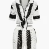 Color Block Crochet Open Knit Button Up Top And Shorts Set>MICAS Hot