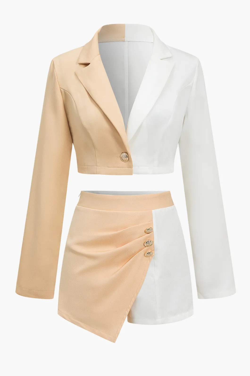Color Block Cropped Blazer And Button Detail Skort Set>MICAS Online