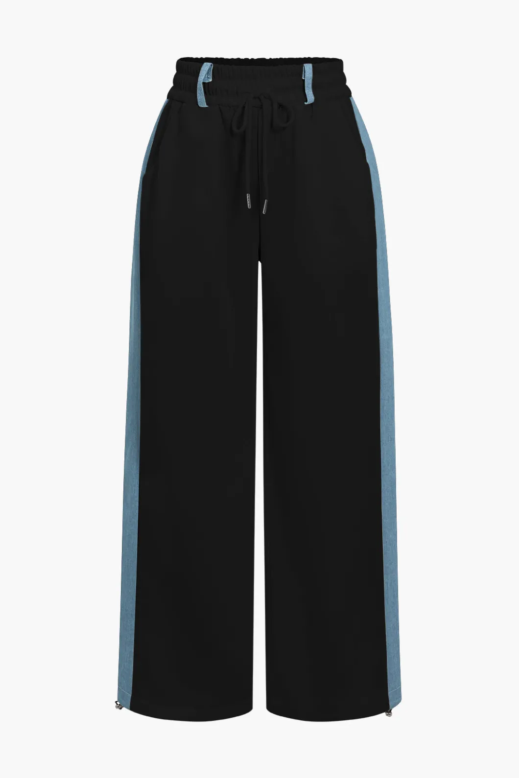 Color Block Denim Patchwork Hooded Zipper Jacket And Trousers Set>MICAS Sale