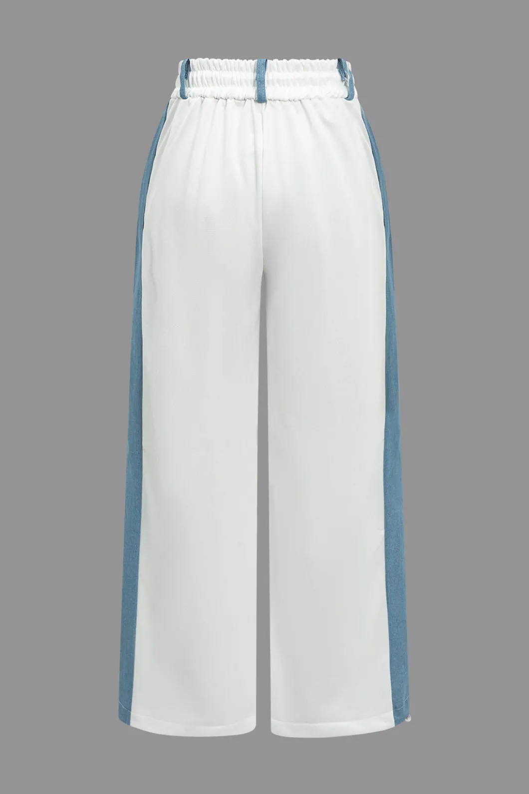 Color Block Denim Patchwork Hooded Zipper Jacket And Trousers Set>MICAS Sale