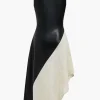 Color Block Draped Cowl Neck Asymmetrical Midi Dress>MICAS Online