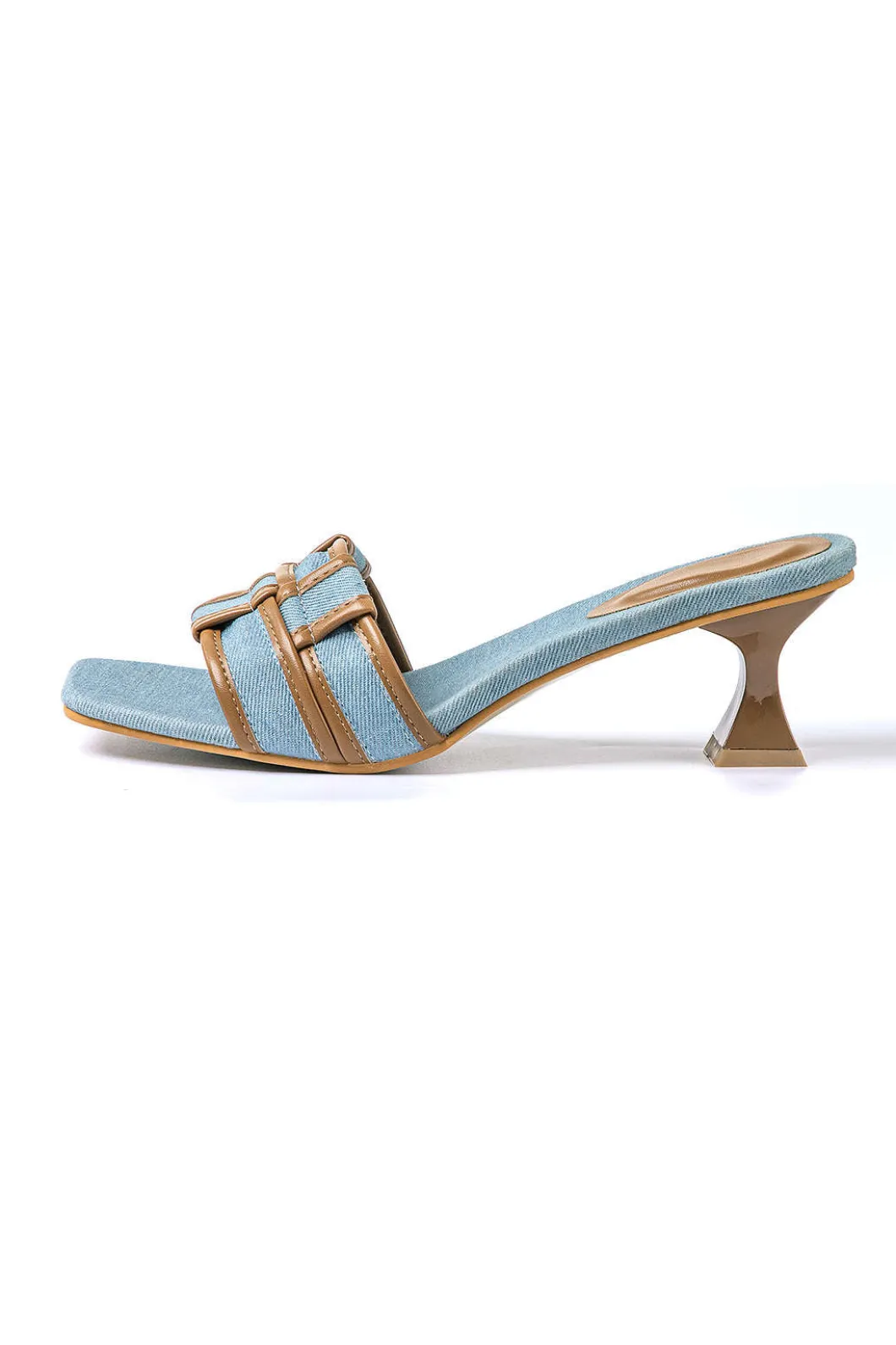 Color Block Faux Leather Denim Contrast Binding Asymmetrical Open Toe Mid Heel Sandals>MICAS Clearance