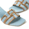 Color Block Faux Leather Denim Contrast Binding Asymmetrical Open Toe Mid Heel Sandals>MICAS Clearance
