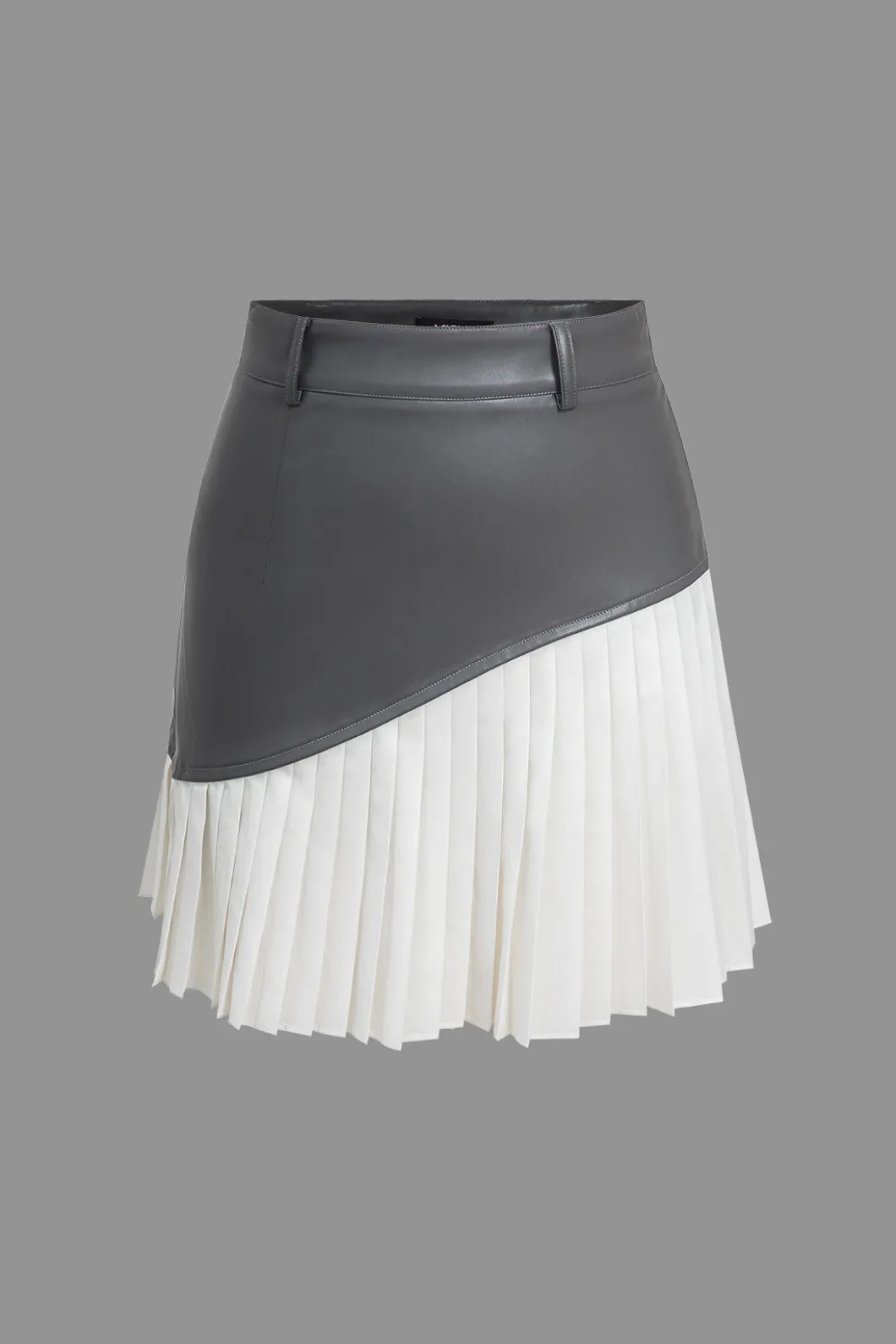 Color Block Faux Leather Pleated Asymmetrical Skirt>MICAS Best