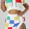 Color Block Knit Top and Split Mini Skirt Set>MICAS Hot