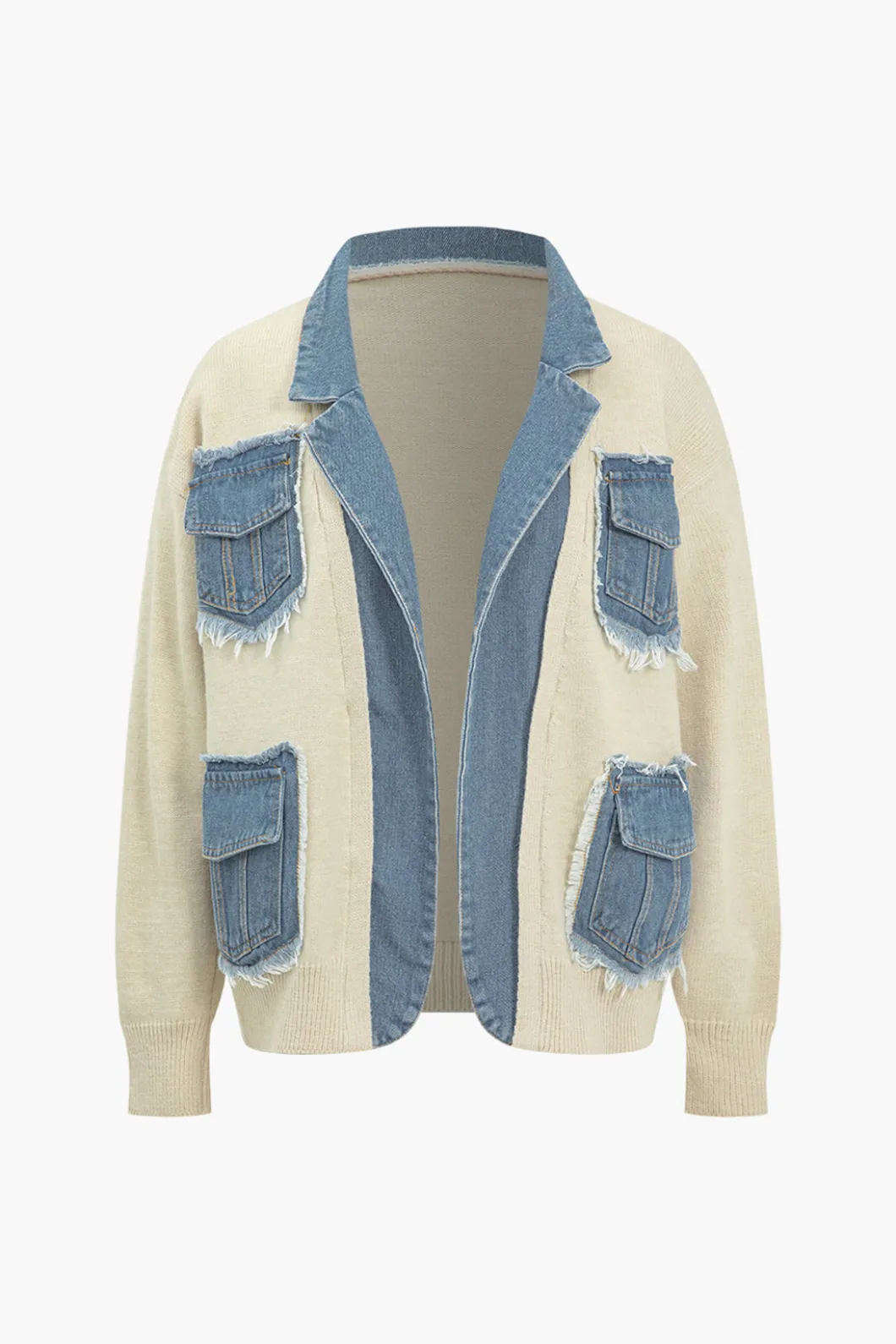 Color Block Patchwork Denim Sweater Cardigan>MICAS Hot