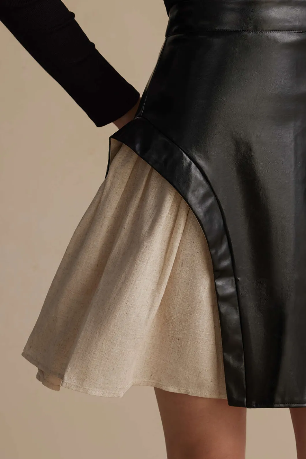 Color Block Patchwork Ruched Zipper Skirt>MICAS Fashion