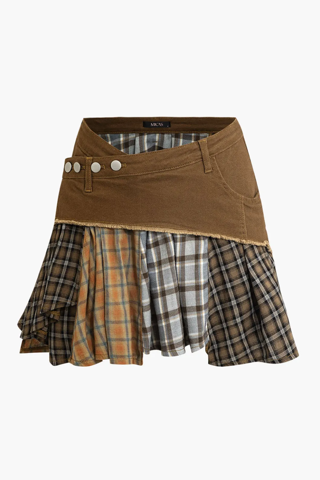 Color Block Print Denim Patchwork Mini Skirt>MICAS Fashion