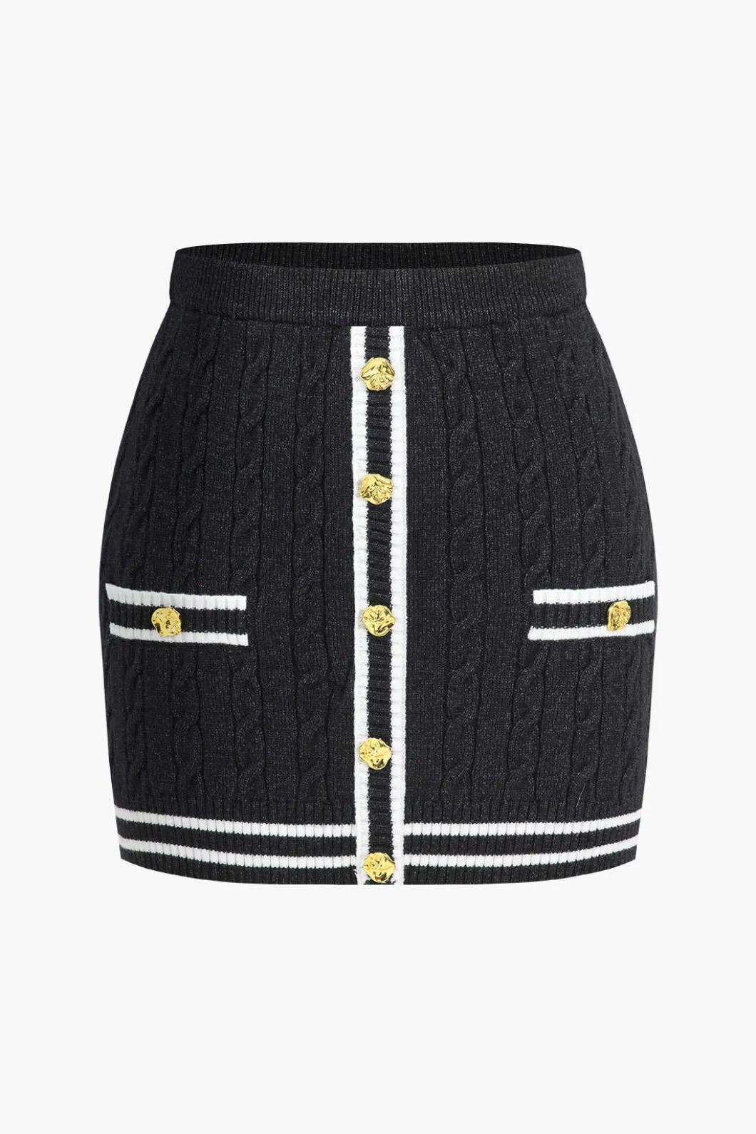 Color Block Print Knit Button Skirt>MICAS Sale