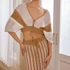 Color Block Print Knit Cut Out Tie-Up Crop Top And Skirt Set>MICAS New