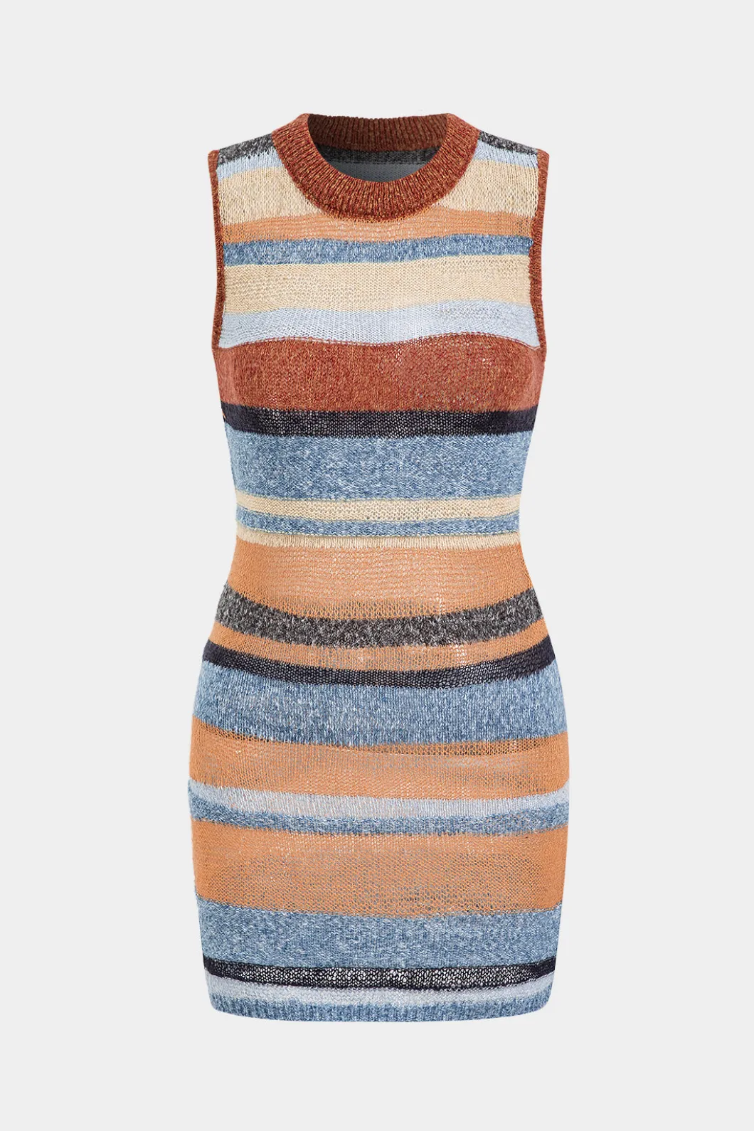 Color Block Print Knit Cut Out Sleeveless Dress>MICAS Outlet
