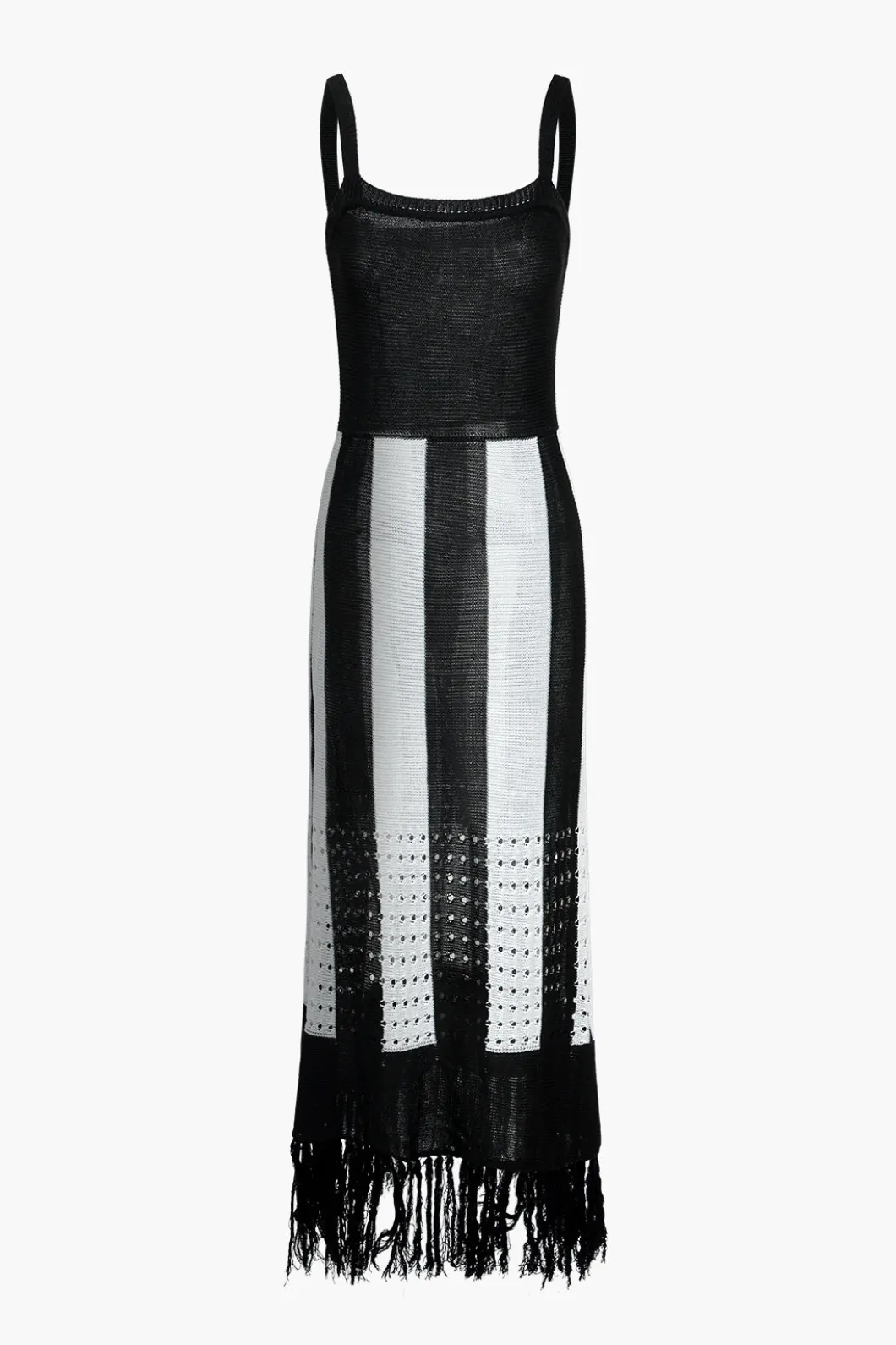 Color Block Print Knit Fringe Maxi Dress>MICAS Outlet