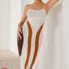 Color Block Print Knit Slip Maxi Dress>MICAS Fashion