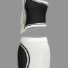 Color Block Print Knit Tie Side Asymmetrical Mini Skirt Set>MICAS Hot