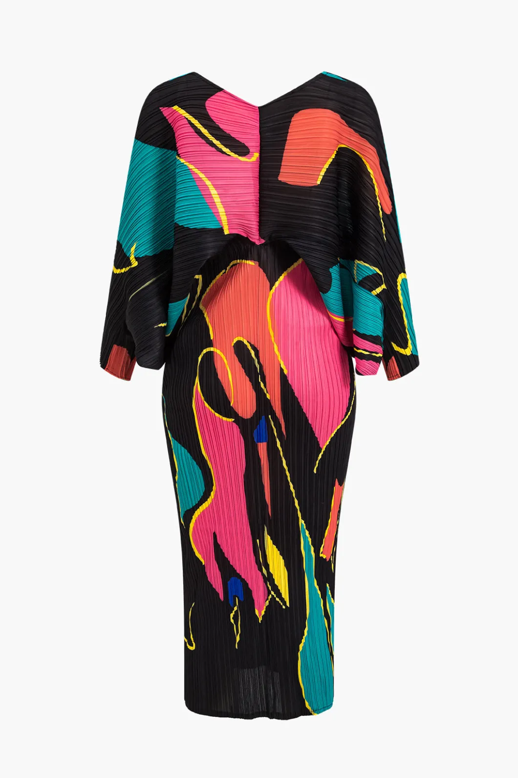 Color Block Print Pleated V-Neck Batwing Sleeves Maxi Dress>MICAS Discount