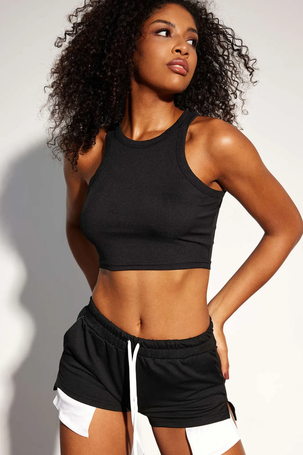 Color Block Side Slit Waist Short Set>MICAS Fashion