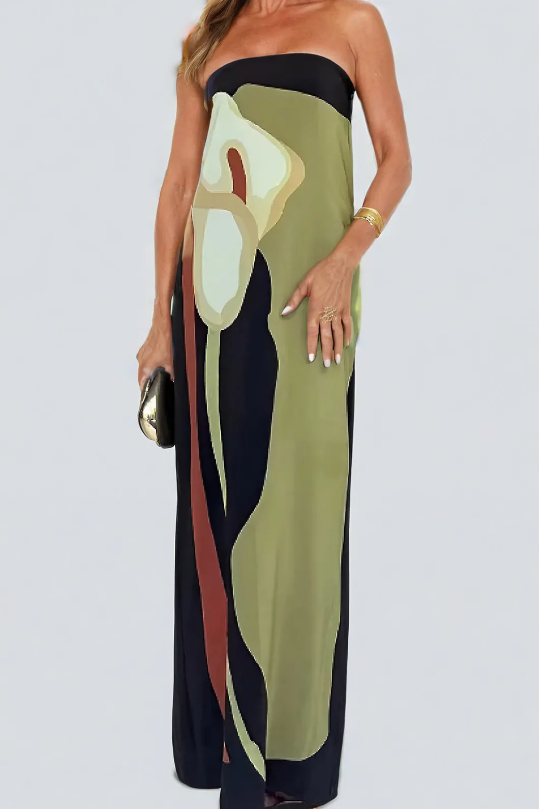 Color Block Strapless Slit Maxi Dress>MICAS Clearance