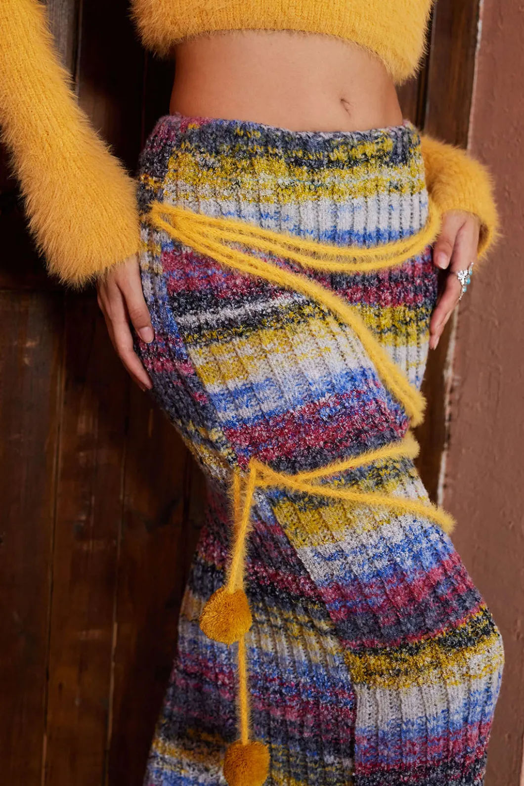 Color Block Sweater Fringe Trim Skirt>MICAS Discount