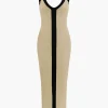 Colorblock V-neck Ribbed Split Maxi Dress>MICAS Outlet