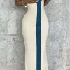 Colorblock V-neck Ribbed Split Maxi Dress>MICAS Outlet