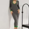 Contrast Cut Out Knit Dress>MICAS Online