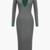 Contrast Cut Out Knit Dress>MICAS Online