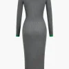 Contrast Cut Out Knit Dress>MICAS Online