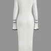 Contrast Bell Sleeve Knit Midi Dress>MICAS Hot