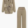 Contrast Binding Knit Top And Pants Set>MICAS Fashion