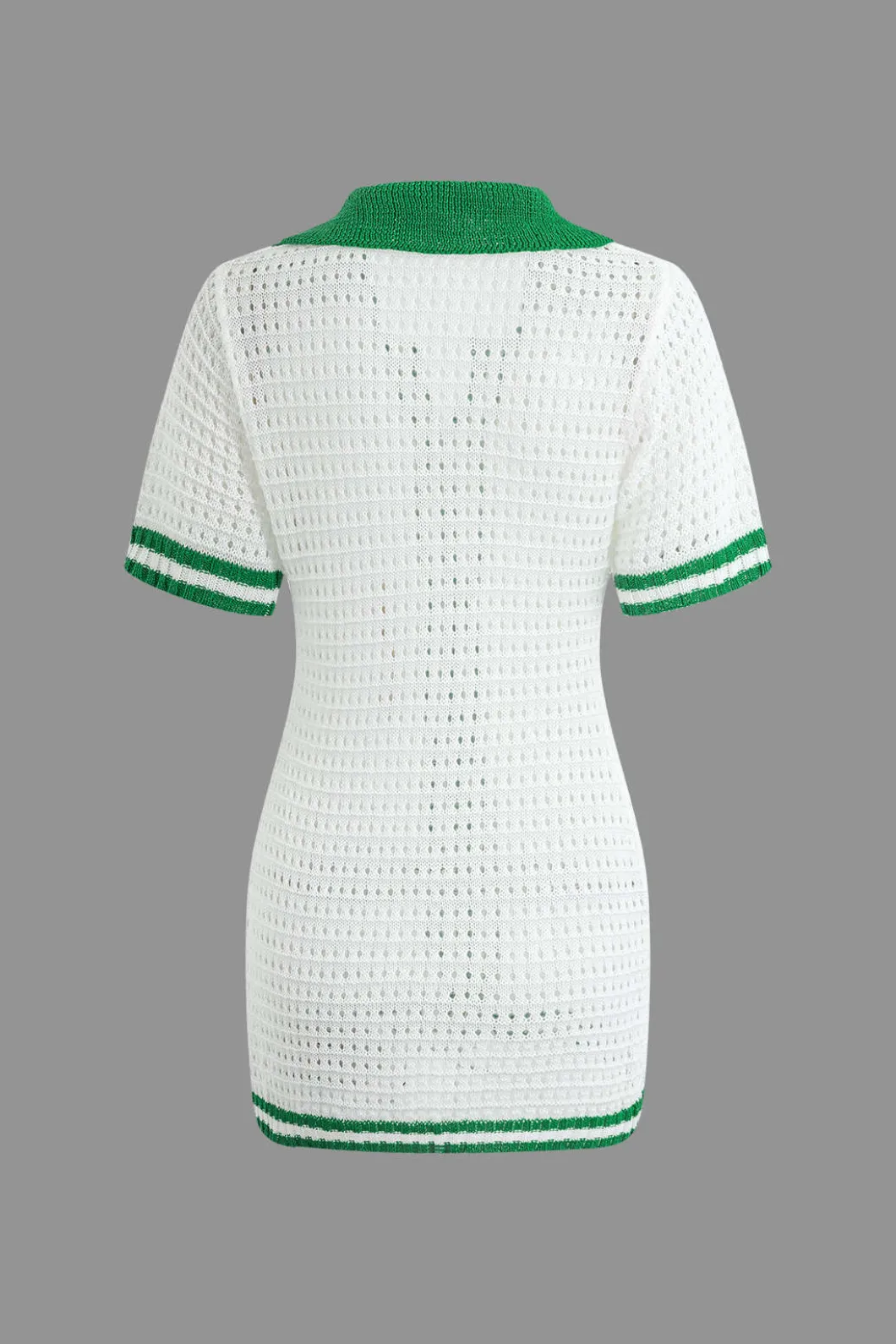 Contrast Button Up Short Sleeve Cardigan Hollow Out Knit Mini Dress>MICAS Hot