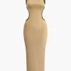 Contrast Cut Out Backless Slip Maxi Dress>MICAS Clearance