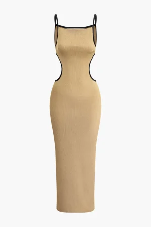 Contrast Cut Out Backless Slip Maxi Dress>MICAS Clearance