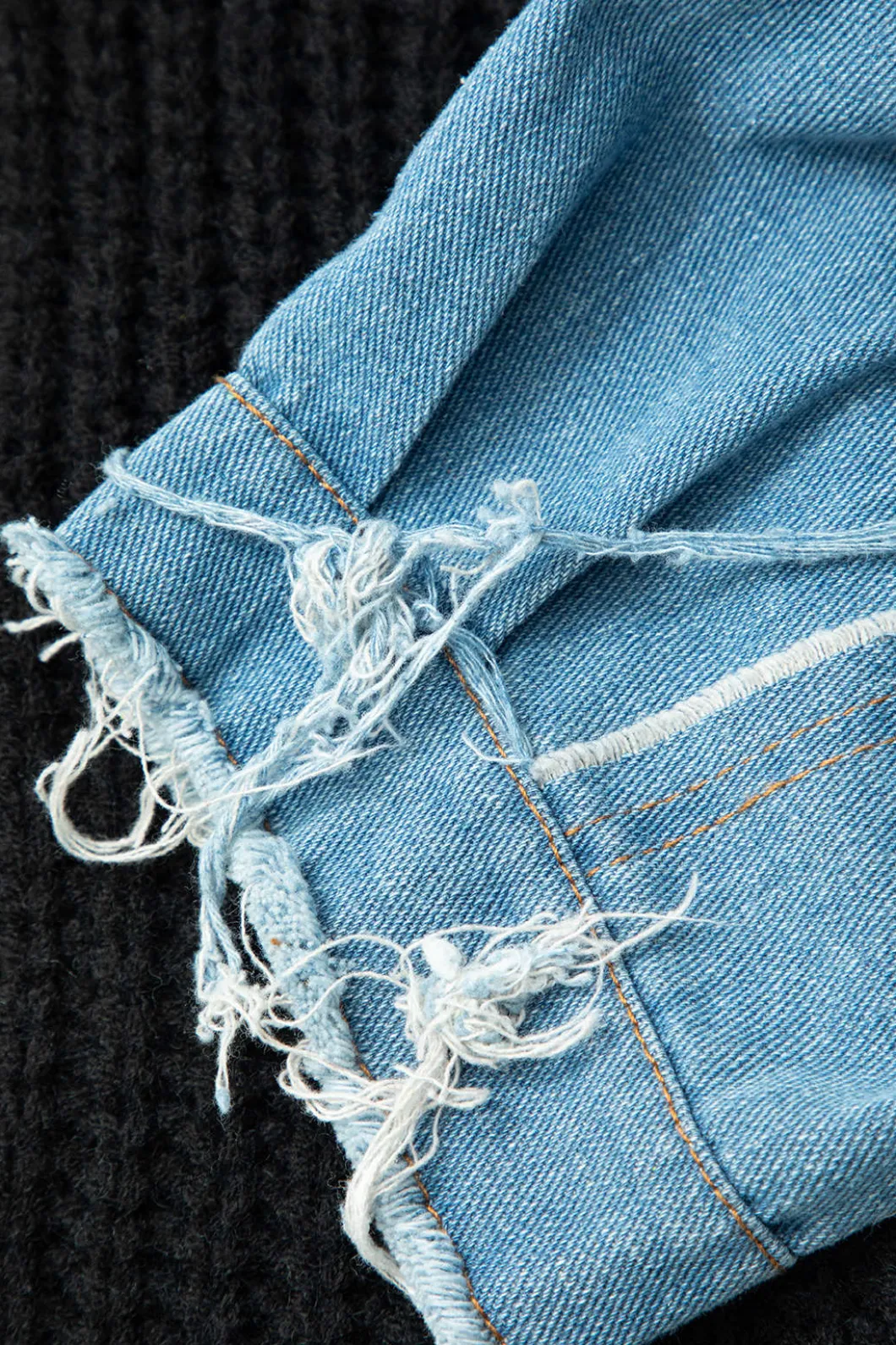 Contrast Denim Stitching Round Neck Sweater>MICAS Fashion