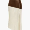 Contrast Faux Leather And Linen Slit Asymmetrical Skirt>MICAS Outlet