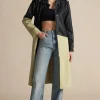 Contrast Faux Leather Patchwork Pocket Belted Coat>MICAS Best
