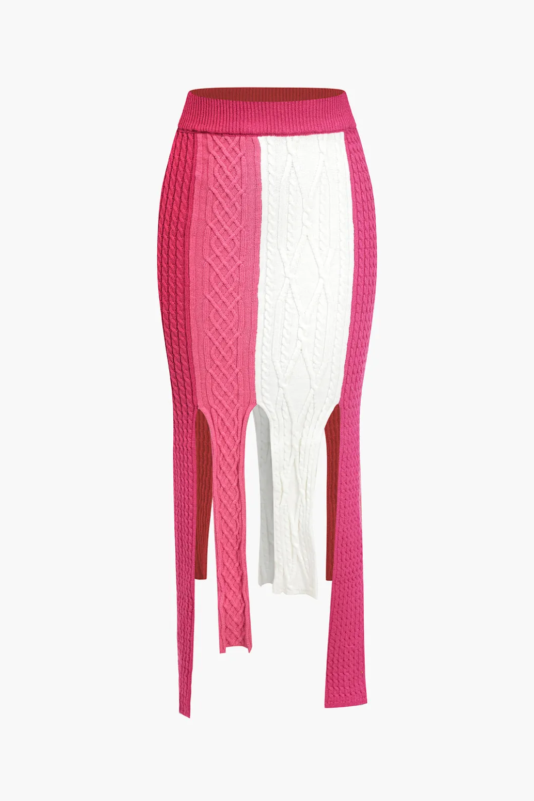 Contrast Fringe Hem Knit Midi Skirt>MICAS Sale