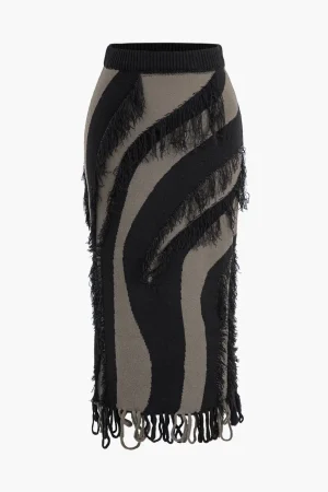 Contrast Fringe Skirt>MICAS Sale