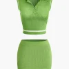 Contrast Hollow Out Tank Top And Mini Skirt Set>MICAS Online